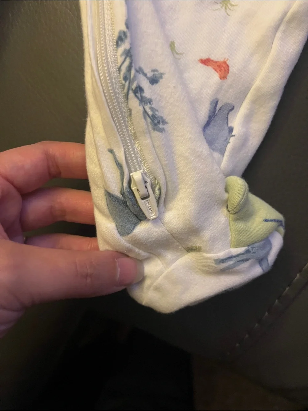 Carter's White Footed One-Piece with Blue and Green Safari Print